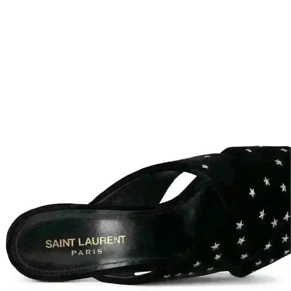 SAINT LAURENT  Lou Lou Star Stud Velvet Mules - Picture 10 of 14